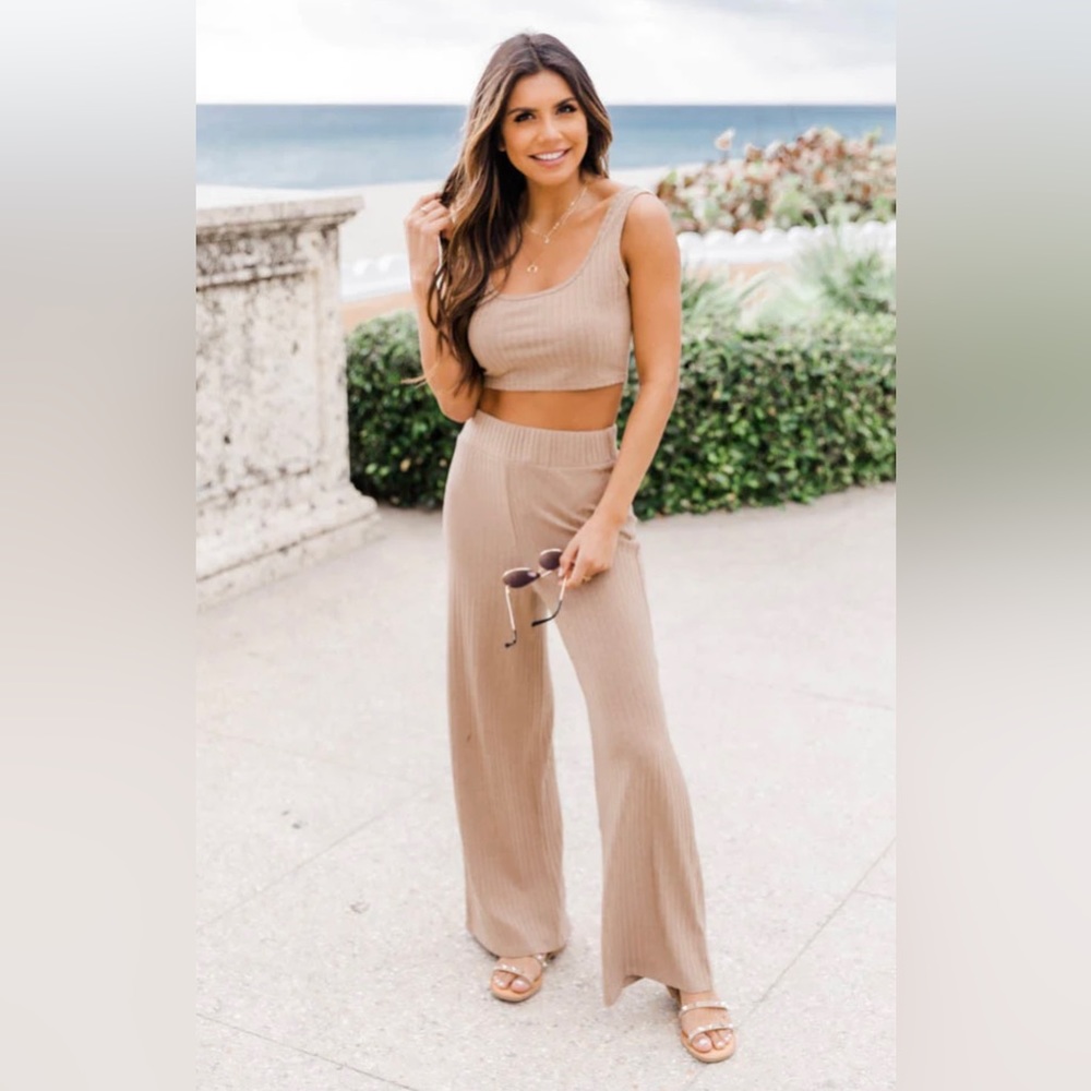 Pink Lily Cropped Ribbed Set